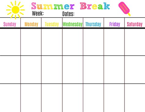 Summer Calendar Printable